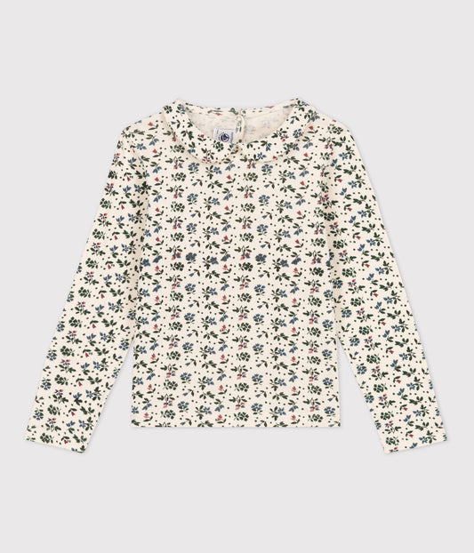 プリント衿付き長袖Ｔシャツ_フラワー