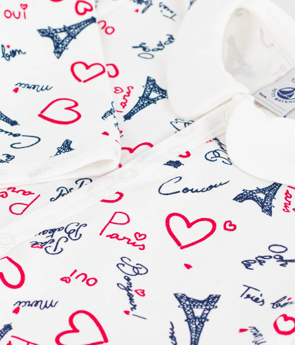 衿つきプリント足なしロンパース