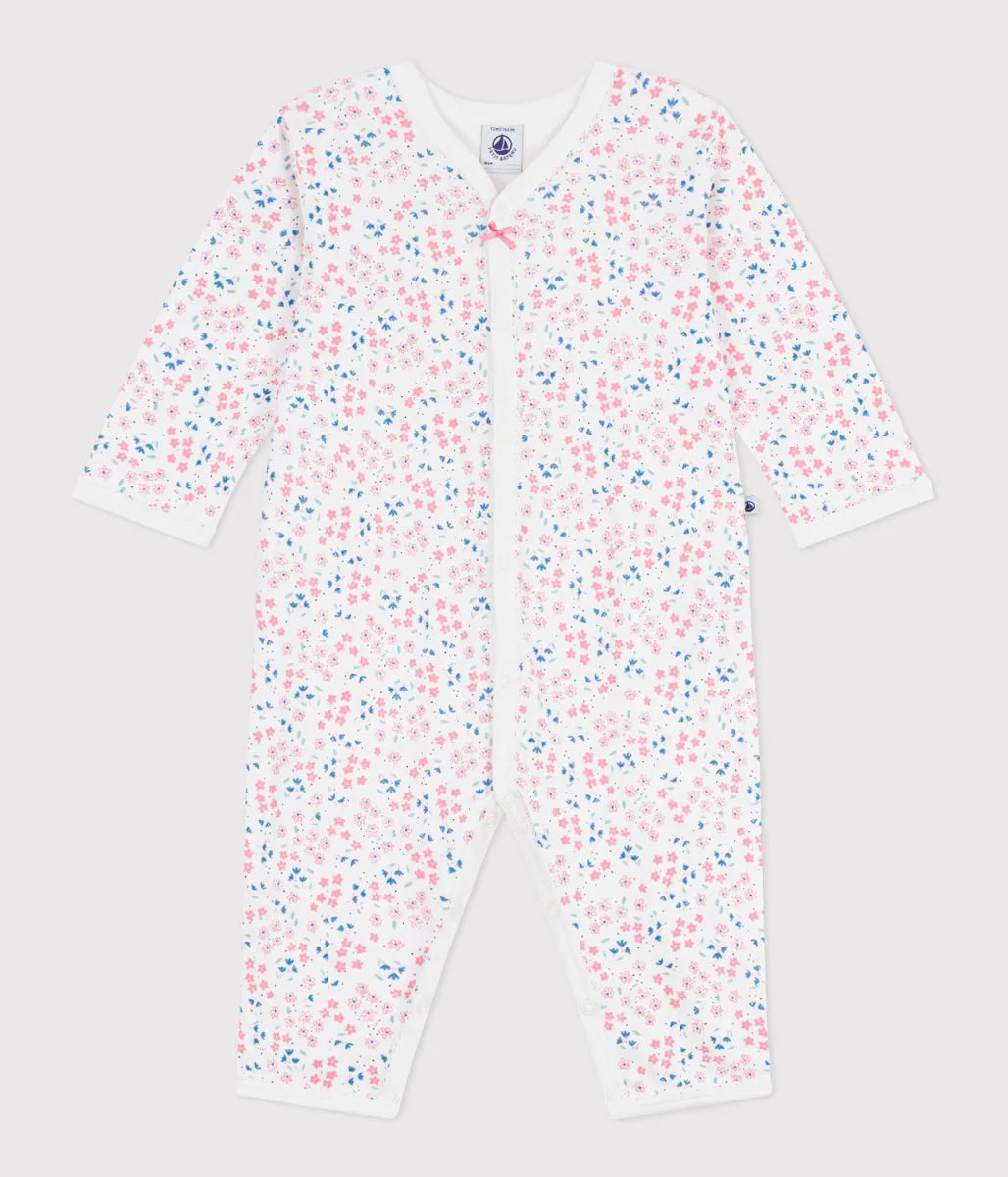 フラワープリント足なしロンパース