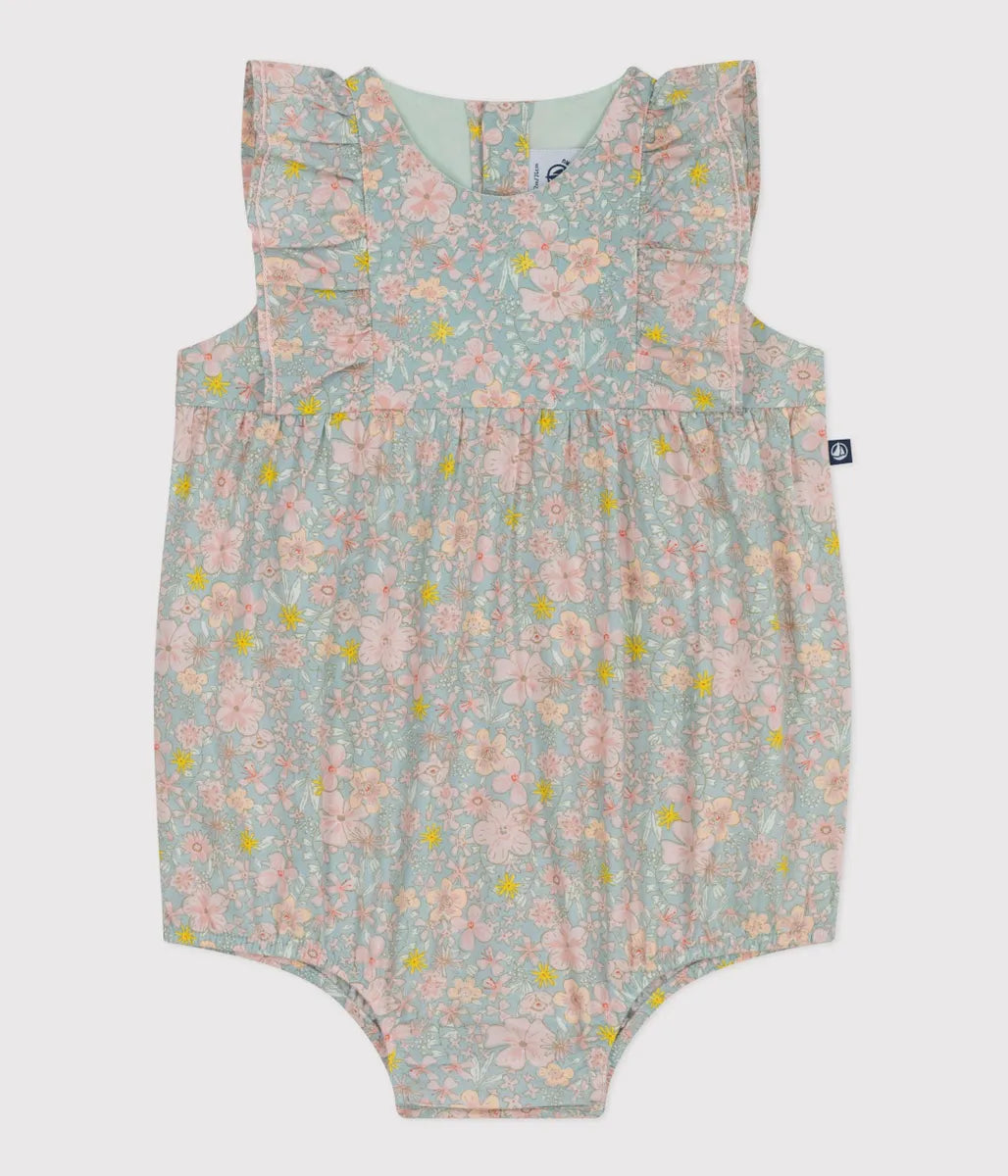 フラワープリントショートロンパース