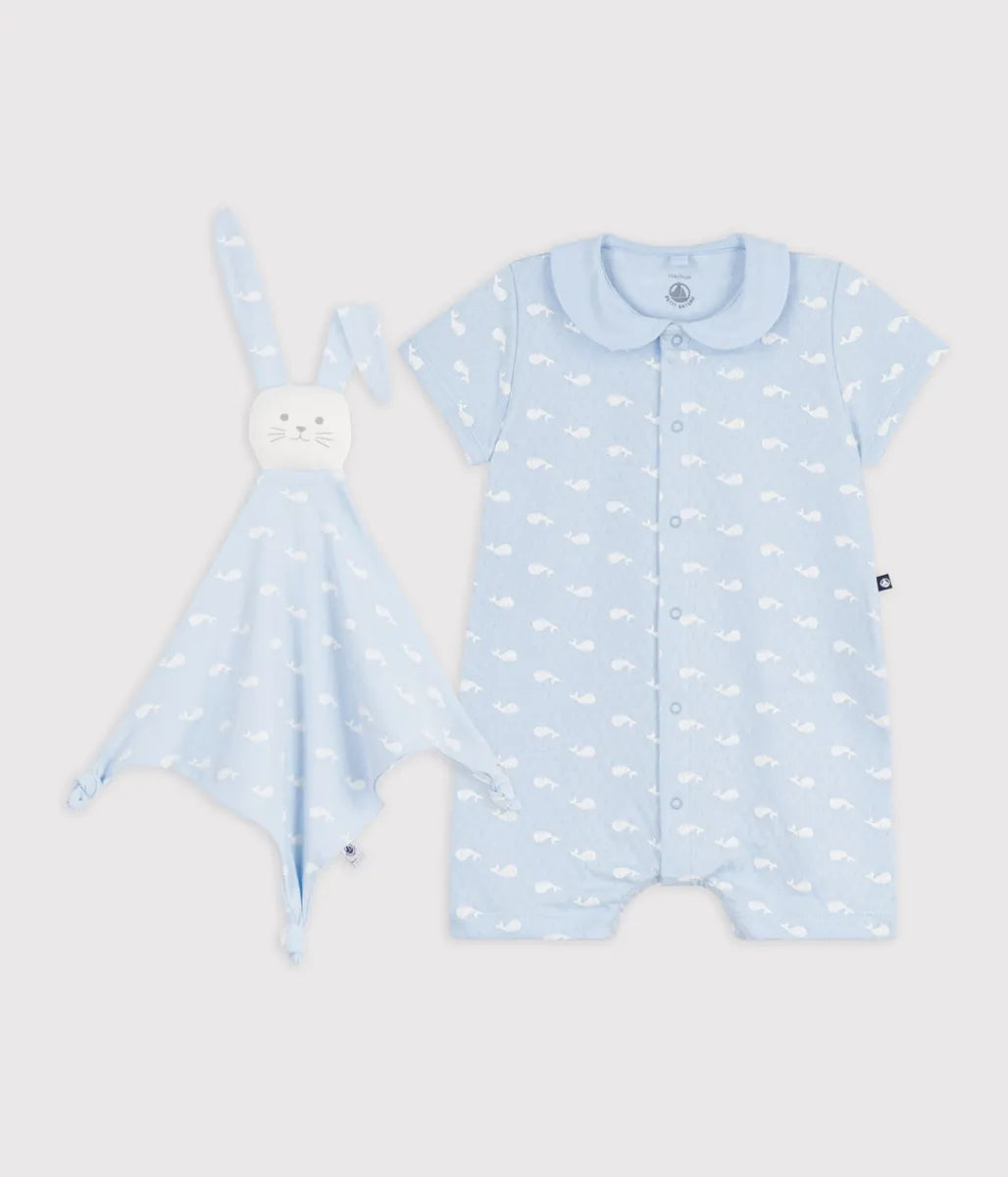 クジラプリントロンパース＆ドゥドゥセット(BOX入り)