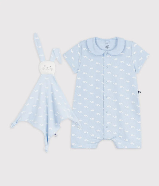 クジラプリントロンパース＆ドゥドゥセット(BOX入り)